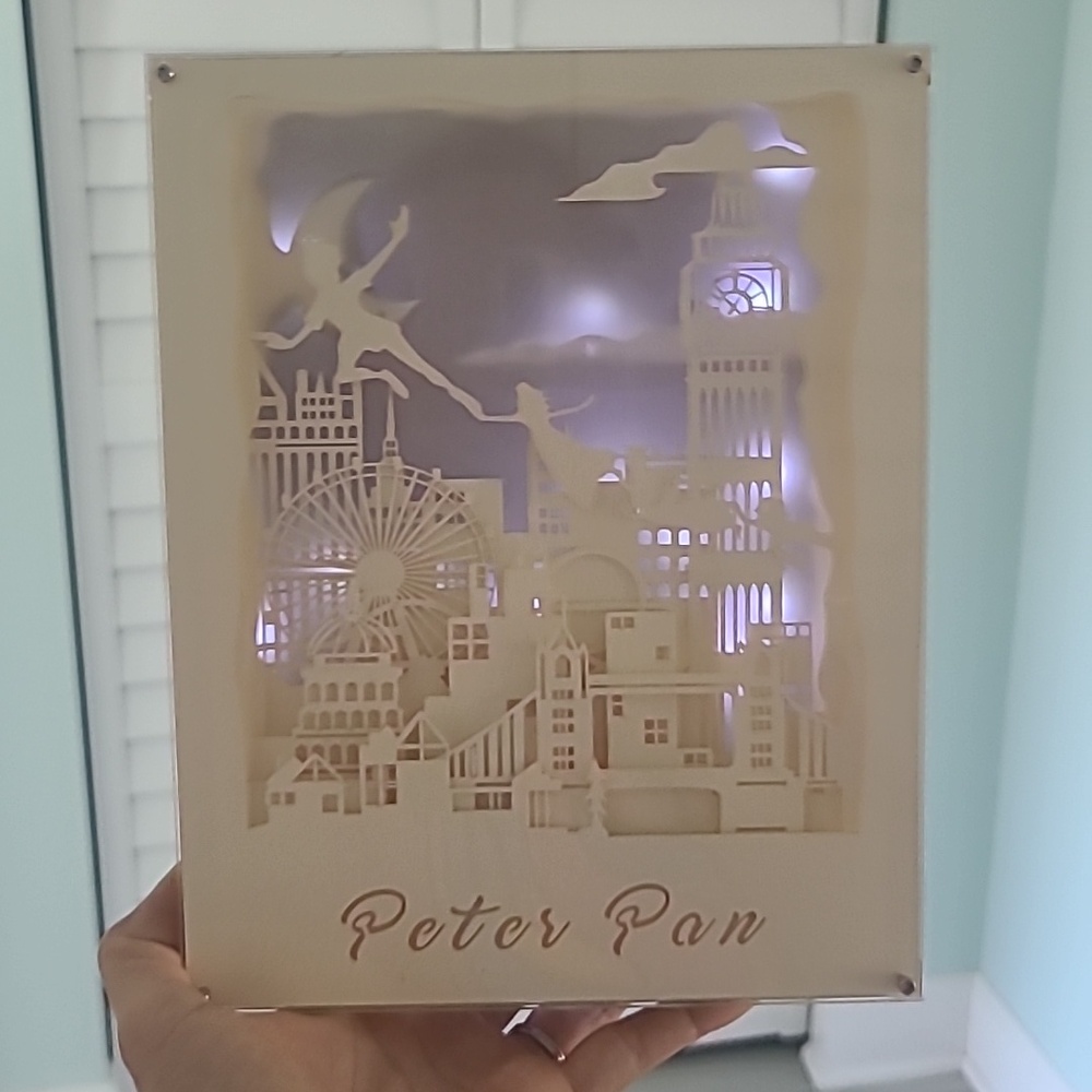 Peter Pan Layered Paper Art Wall Plaque - White with Lights. Disney